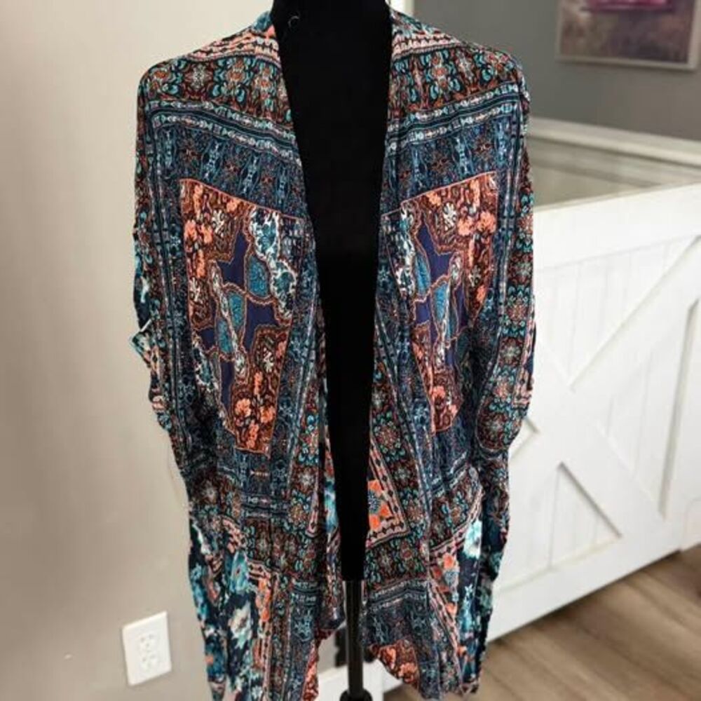 OS - Maurices Bohemian Paisley Floral Open Front Kimono Cardigan